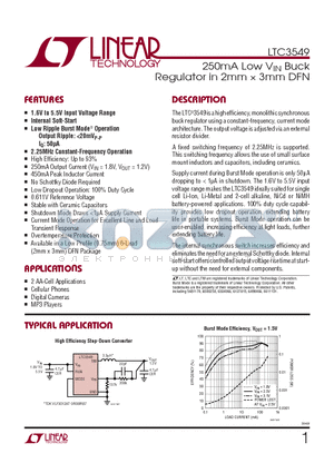 LTC3549 datasheet - 250mA Low VIN Buck Regulator in 2mm  3mm DFN