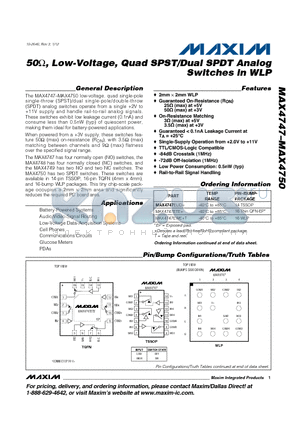 MAX4747EUD+ datasheet - 50Y, Low-Voltage, Quad SPST/Dual SPDT Analog Switches in WLP