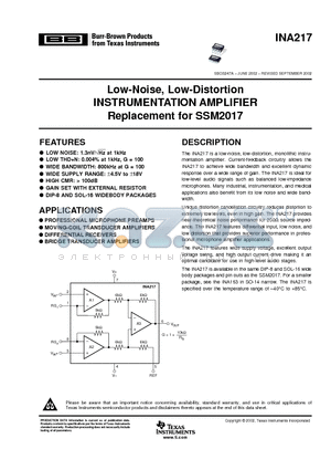 INA217AIP datasheet - Low-Noise, Low-Distortion INSTRUMENTATION AMPLIFIER Replacement for SSM2017