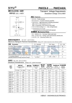 P6KE100A datasheet - Transient Voltage Suppressors Breakdown Voltage 6.8 to 440V
