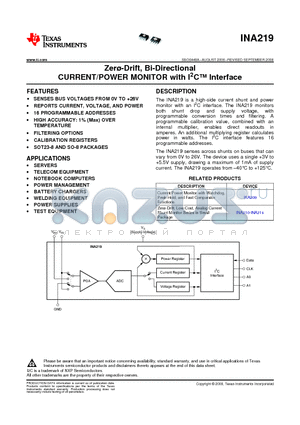 INA219AIDCNR datasheet - ZerO-Drift, Bi-Directional CURRENT/POWER MONITOR with I2TM Interface