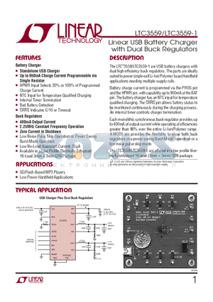 LTC3559EUD-1-TRPBF datasheet - Linear USB Battery Charger with Dual Buck Regulators