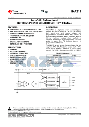 INA219AIDCNT datasheet - Zer-Drift, Bi-Directional CURRENT/POWER MONITOR with I2C Interface