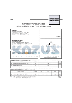 MMSZ5229BS datasheet - SURFACE MOUNT ZENER DIODE VOLTAGE RANGE 2.7 to 39 Volts POWER RATING 200 mWatts