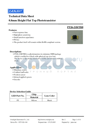 PT26-21B datasheet - 0.8mm Height Flat Top Phototransistor