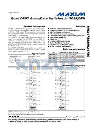 MAX4758 datasheet - Quad DPDT Audio/Data Switches in UCSP/QFN