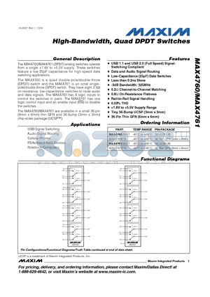 MAX4760 datasheet - High-Bandwidth, Quad DPDT Switches