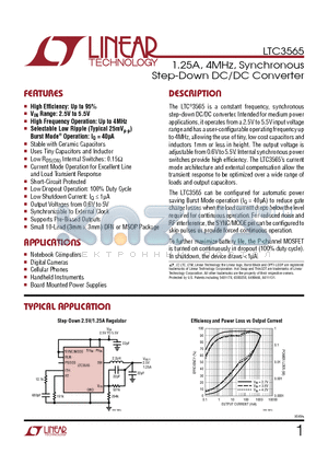 LTC3565EDDPBF datasheet - 1.25A, 4MHz, Synchronous Step-Down DC/DC Converter