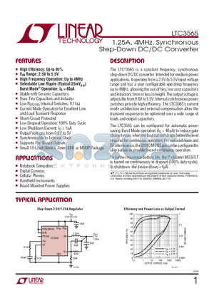 LTC3565EMSE-TRPBF datasheet - 1.25A, 4MHz, Synchronous Step-Down DC/DC Converter