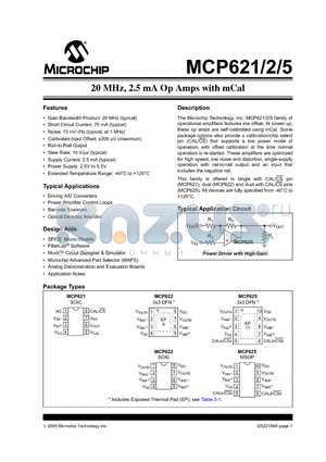 MCP625T-E/MF datasheet - 20 MHz, 2.5 mA Op Amps with mCal