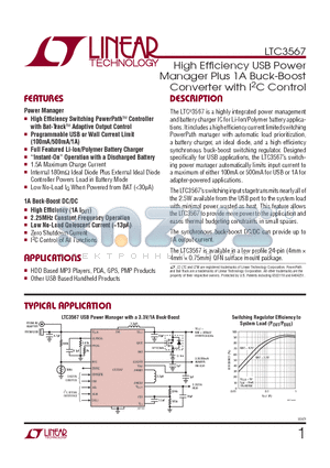 LTC3567EUF-PBF datasheet - High Effi ciency USB Power Manager Plus 1A Buck-Boost Converter with I2C Control