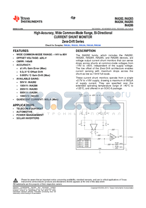 INA282AIDR datasheet - High-Accuracy, Wide Common-Mode Range, Bi-Directional CURRENT SHUNT MONITOR Zero-Drift Series