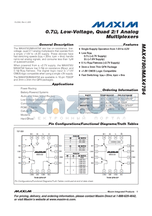 MAX4780ETE datasheet - 0.7Y, Low-Voltage, Quad 2:1 Analog Multiplexers