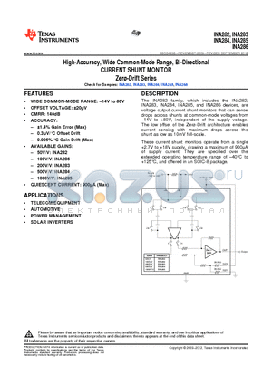 INA282_12 datasheet - High-Accuracy, Wide Common-Mode Range, Bi-Directional CURRENT SHUNT MONITOR