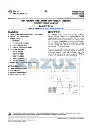 INA283 datasheet - High-Accuracy Wide Common-Mode Range Bi-Directional CURRENT SHUNT MONITOR Zero-Drift Series