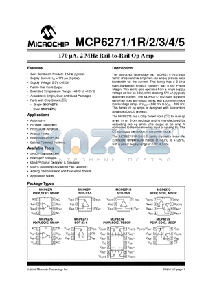 MCP6273-E/CH datasheet - 170 lA, 2 MHz Rail-to-Rail Op Amp