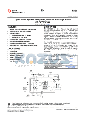 INA3221AIRGV datasheet - Triple-Channel, High-Side Measurement, Shunt and Bus Voltage Monitor
