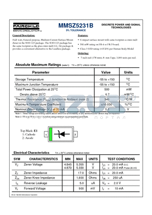 MMSZ5231B datasheet - 5% TOLERANCE