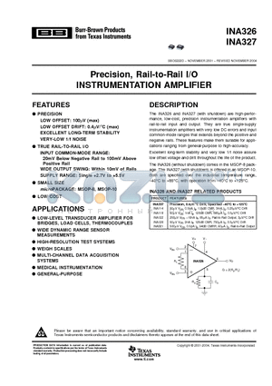 INA326EA2K5G4 datasheet - Precision, Rail-to-Rail I/O INSTRUMENTATION AMPLIFIER