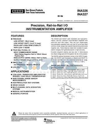 INA327EA2K5G4 datasheet - Precision, Rail-to-Rail I/O INSTRUMENTATION AMPLIFIER