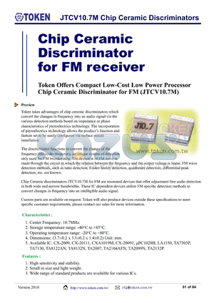 JTCV10.7MC1 datasheet - JTCV10.7M Chip Ceramic Discriminators