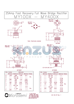 MY100X_07 datasheet - 25Amp Fast Recovery Full Wave Bridge Rectifier