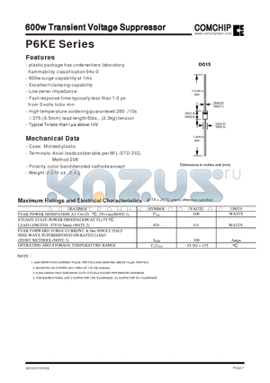 P6KE10CA datasheet - 600w Transient Voltage Suppressor