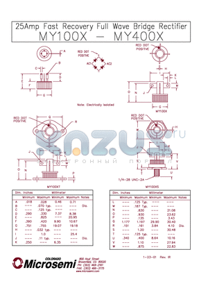 MY200X datasheet - 25AMP FAST RECOVERY FULL WAVE BRIDGE RECTIFIER