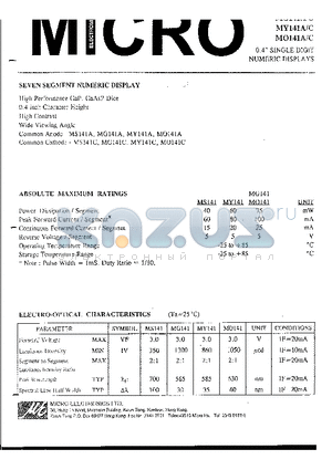 MY141C datasheet - 0.4 SINGLE DIGIT NUMERIC DISPLAYS