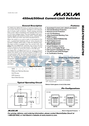MAX4795 datasheet - 450mA/500mA Current-Limit Switches