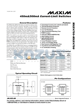 MAX4795ETT datasheet - 450mA/500mA Current-Limit Switches