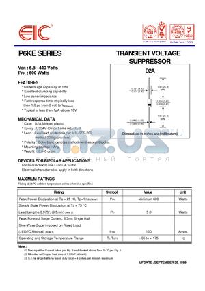 P6KE11 datasheet - TRANSIENT VOLTAGE SUPPRESSOR