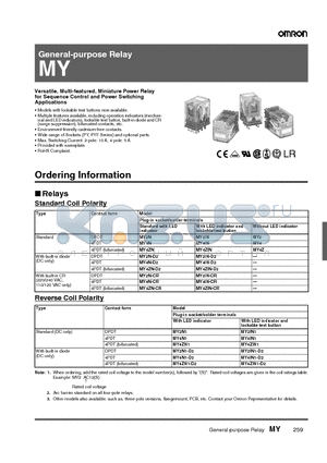 MY4ZN-D2 datasheet - General-purpose Relay