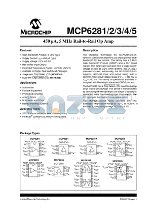 MCP6282 datasheet - 450 UA, 5 MHz Rail-to-Rail Op Amp