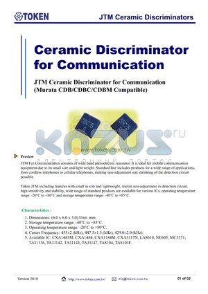 JTM455C15P datasheet - JTM Ceramic Discriminators