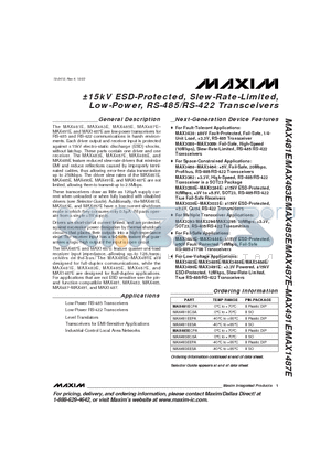 MAX481E datasheet - a15kV ESD-Protected, Slew-Rate-Limited, Low-Power, RS-485/RS-422 Transceivers