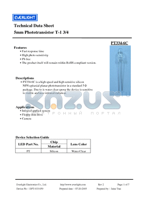 PT334-6C_05 datasheet - 5mm Phototransistor T-1 3/4