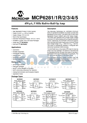 MCP6282T-E/CH datasheet - 450 lA, 5 MHz Rail-to-Rail Op Amp