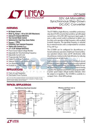LTC3609EWKG-TRPBF datasheet - 32V, 6A Monolithic Synchronous Step-Down DC/DC Converter