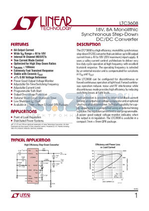 LTC3608IWKG-TRPBF datasheet - 18V, 8A Monolithic Synchronous Step-Down DC/DC Converter