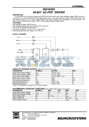 IND16305 datasheet - 40-BIT AC-PDP DRIVER