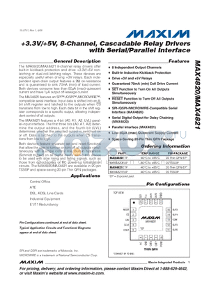 MAX4820EUP datasheet - 3.3V/5V, 8-Channel, Cascadable Relay Drivers with Serial/Parallel Interface