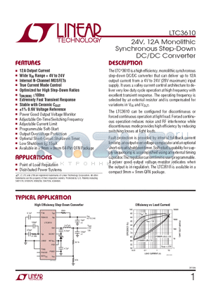 LTC3610EWP-TRPBF datasheet - 24V, 12A Monolithic Synchronous Step-Down DC/DC Converter