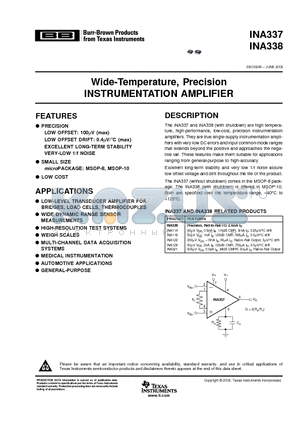 INA337AIDGKR datasheet - Wide-Temperature, Precision INSTRUMENTATION AMPLIFIER