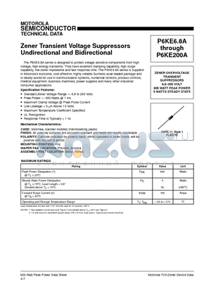 P6KE110A datasheet - ZENER OVERVOLTAGE TRANSIENTSUPPRESSORS