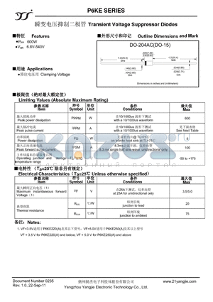 P6KE110 datasheet - Transient Voltage Suppressor Diodes