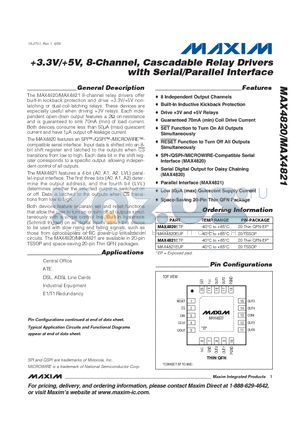 MAX4821 datasheet - 3.3V/5V, 8-Channel, Cascadable Relay Drivers with Serial/Parallel Interface