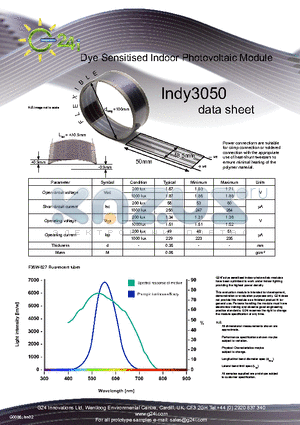 INDY3050 datasheet - Dye Sensitised Indoor Photovoltaic Module