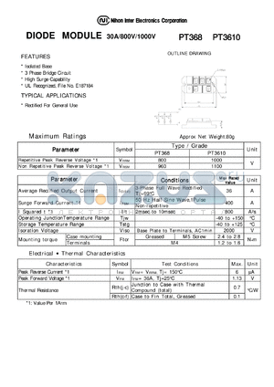 PT368 datasheet - DIODE MODULE 30A/800V/1000V