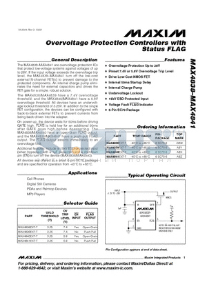 MAX483 datasheet - Overvoltage Protection Controllers with Status FLAG
